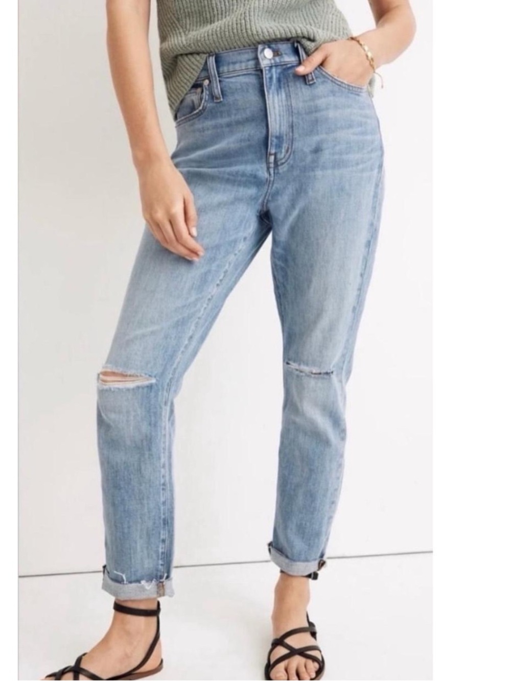 Madewell Light Blue Boyfriend Jeans with Knee Rips